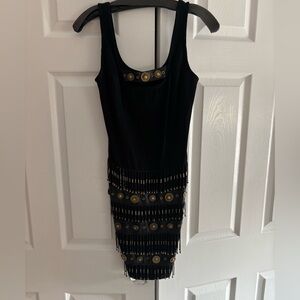 Black Fringe Tank Mini Dress with Stud Details